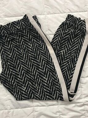 NORMA KAMALI Side Stripe Abstract Jogger Track Pants Womens Large Black